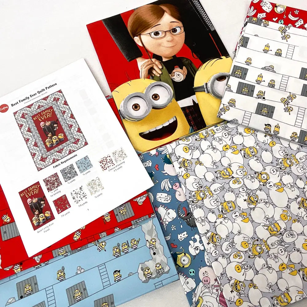 Boundless Best Family Ever Minions Quilt Kit including pattern and fabrics for top/binding - 5 1/2 yards of fabric Fabric Depot