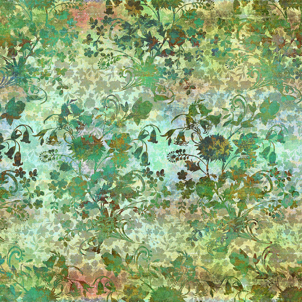 Bouquet Green Evanescence Cotton 43/44 Fabric Per Yard