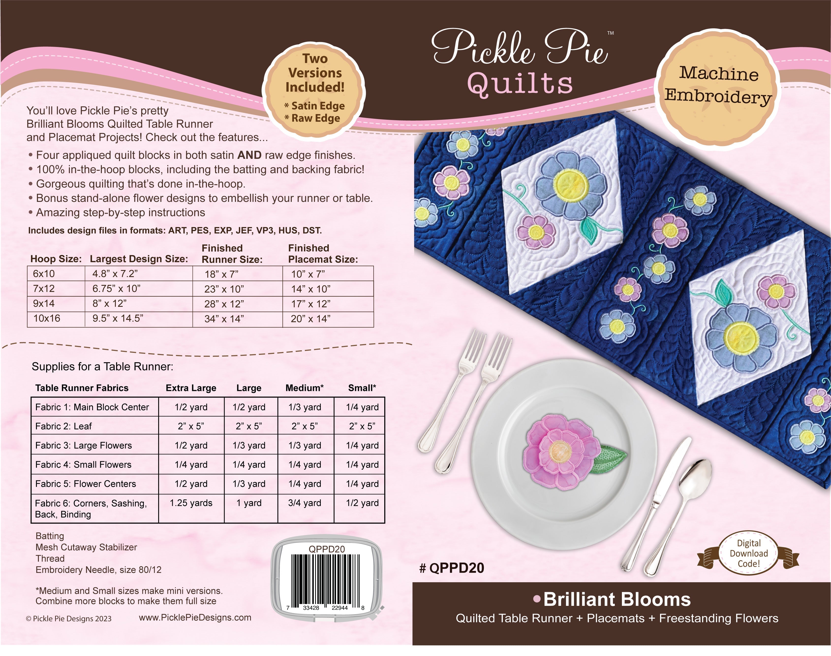 Brilliant Blooms Quilt Table Runner In-the-Hoop Embroidery Design