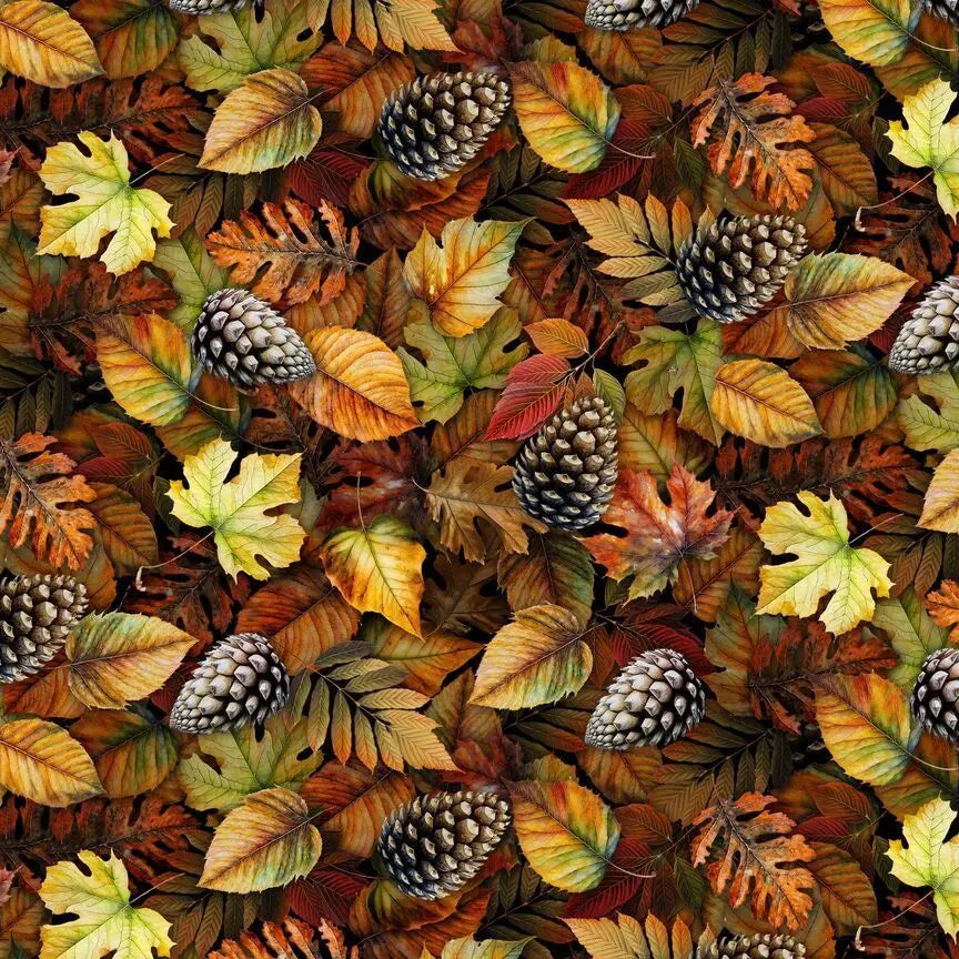 Brown Autumn Packed Fall Leaves Wideback Fabric Per Yard Timeless Treasures