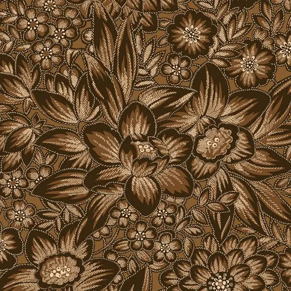 Brown Coffee Floral Cotton Wideback Fabric Per Yard - Linda's Electric Quilters