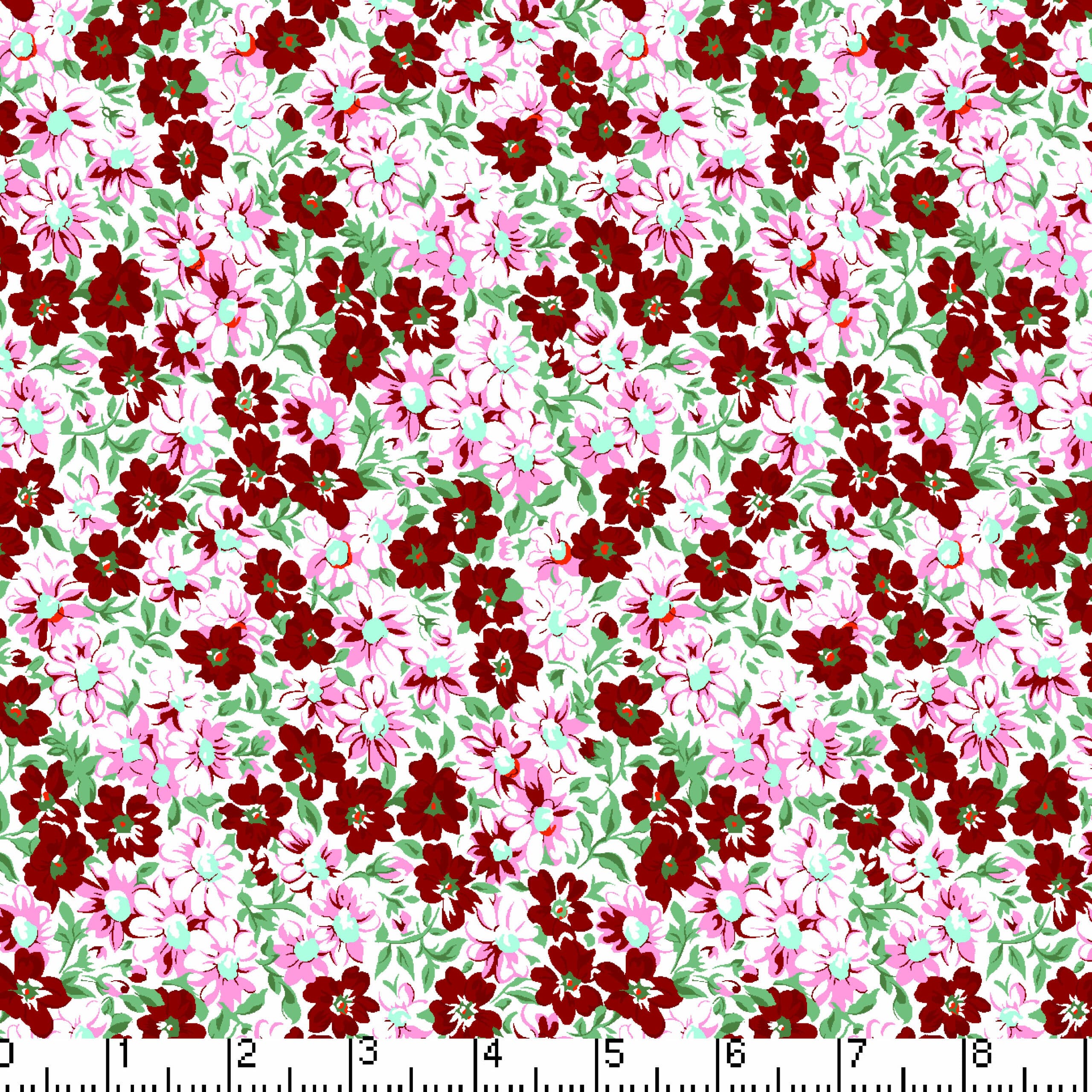 Burgundy Flower Patch 45" Wide Cotton Fabric Per Yard