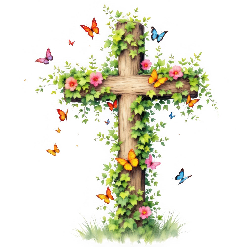 Butterflies and Cross Fabric Panel