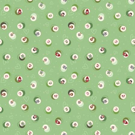 Riley Blake To Grandmothers House story character quilting cotton fabric in Cameo Green