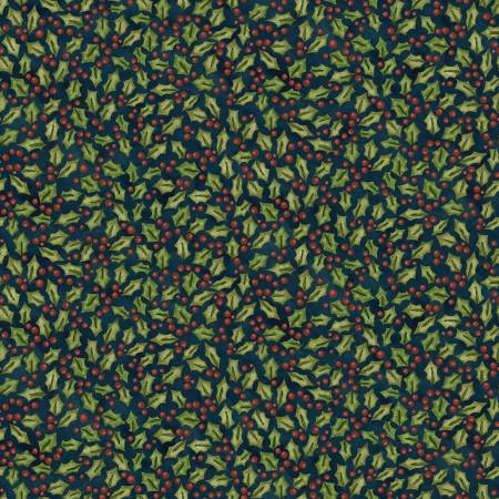 Riley Blake Up On The Housetop Holly quilting cotton in Midnight