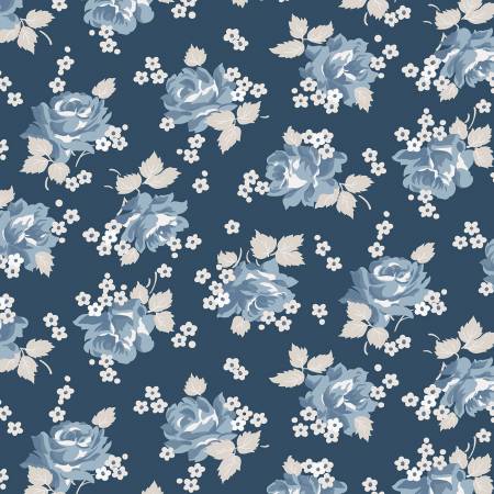 Riley Blake Serenity Blues roses quilting cotton fabric in Navy