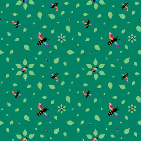 Riley Blake Bloom busy bees quilting cotton fabric in Emerald