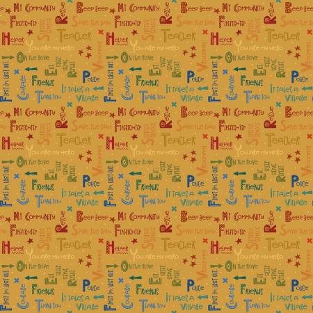 Riley Blake Community text quilting cotton fabric in Honey