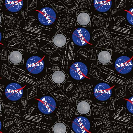 Riley Blake NASA moon boots space quilting cotton fabric in Black