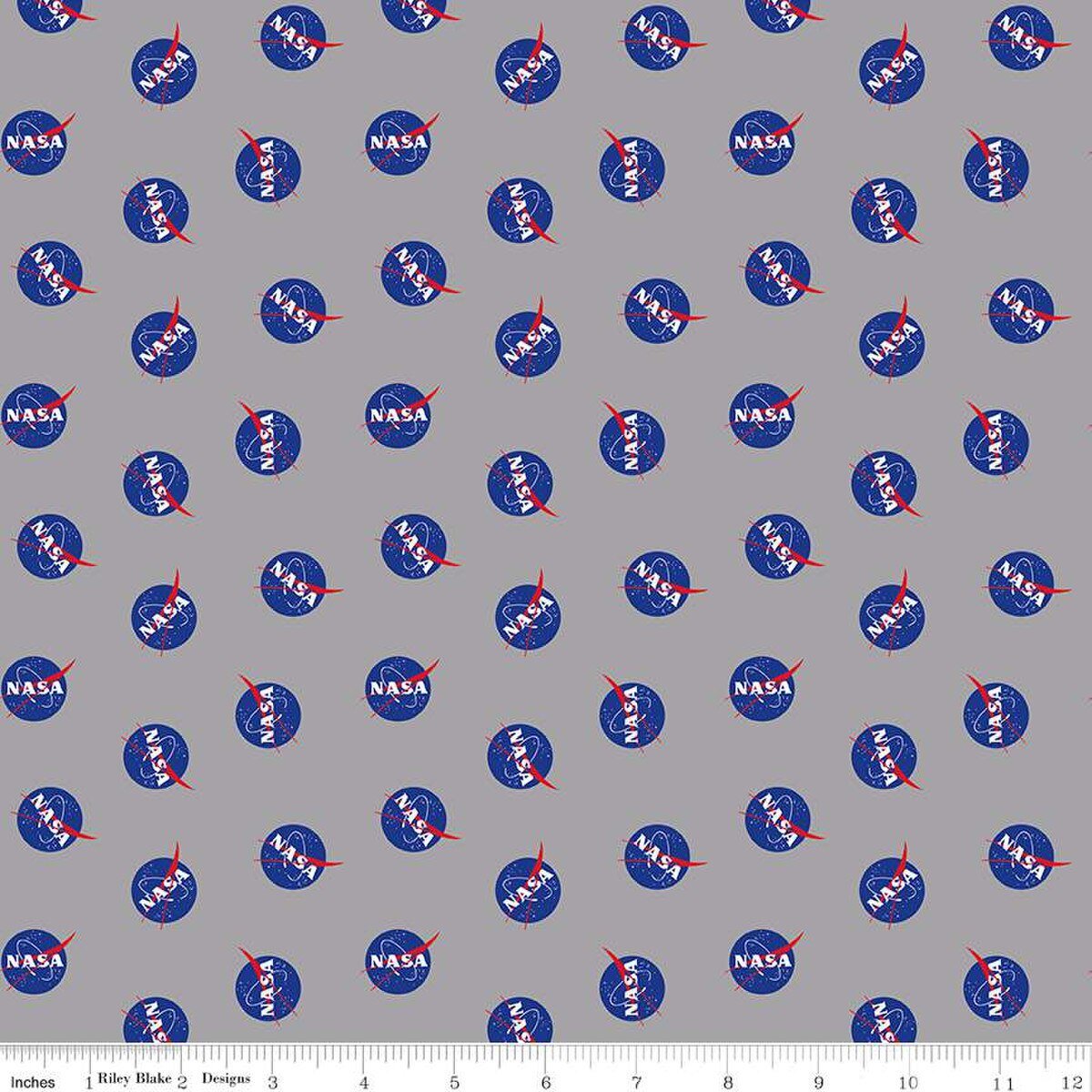 Riley Blake Designs Fabric NASA Outer Space Logo Toss Gray Cotton 44"/45" Fabric Per Yard