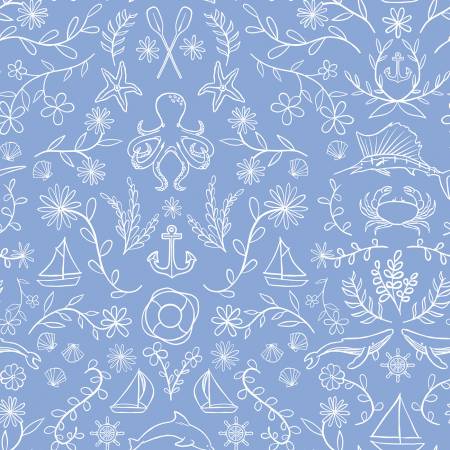 Riley Blake Yacht Club Main quilting fabric in Sky