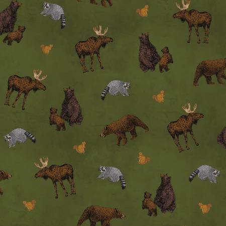 Riley Blake Pine Grove Animal Toss quilting cotton in Green