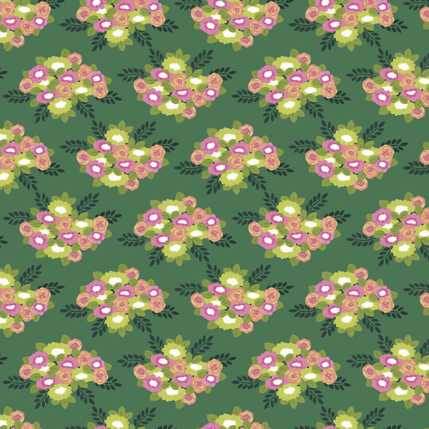 Morning Meadow - Bouquets - Green 44" / 45" Fabric Per Yard