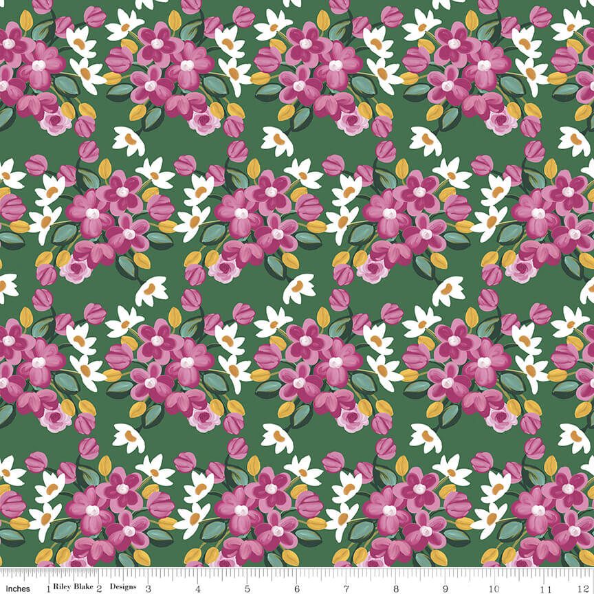 Morning Meadow - Flower Bunches - Green 44" / 45" Fabric Per Yard
