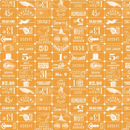 Riley Blake Costume Maker's Act Ticket Grid quilting fabric in Orange
