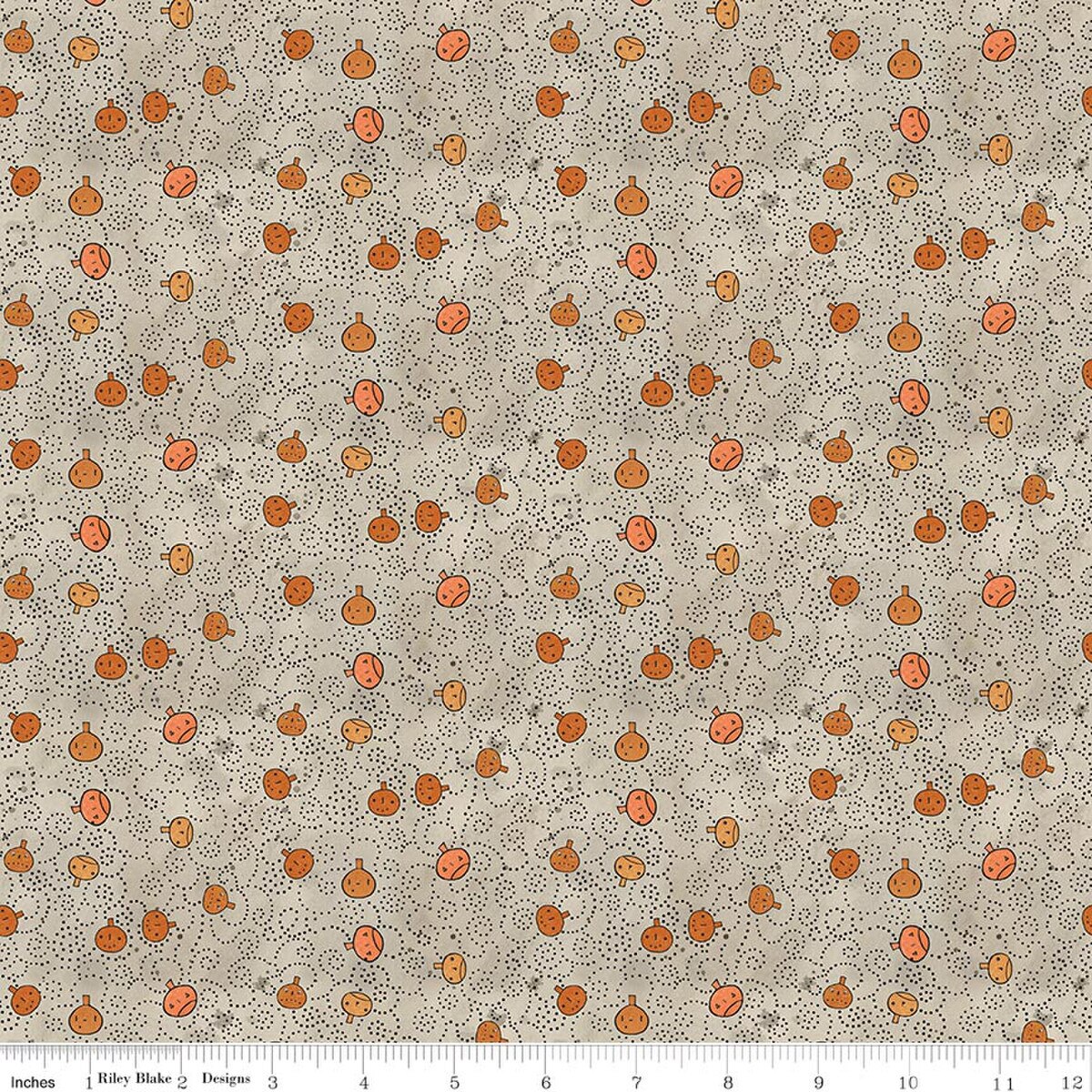 Spooky Pumpkins Gray 45" wide fabric per yard