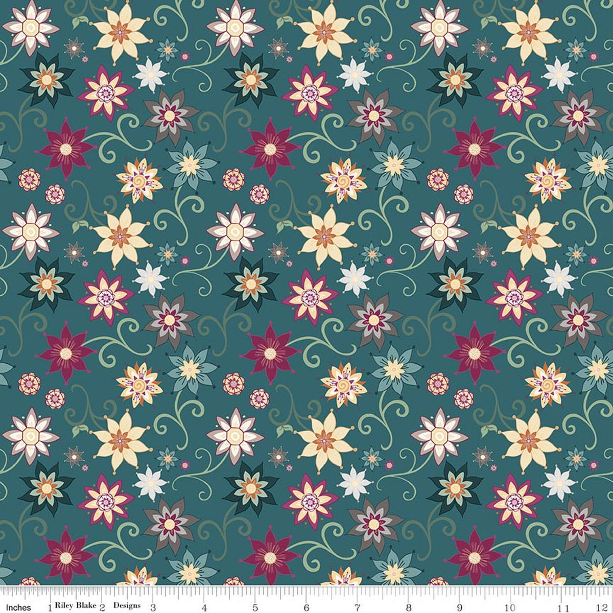 Where The Wild Flowers Are Dance Teal Cotton 43"/44" Fabric Per Yard