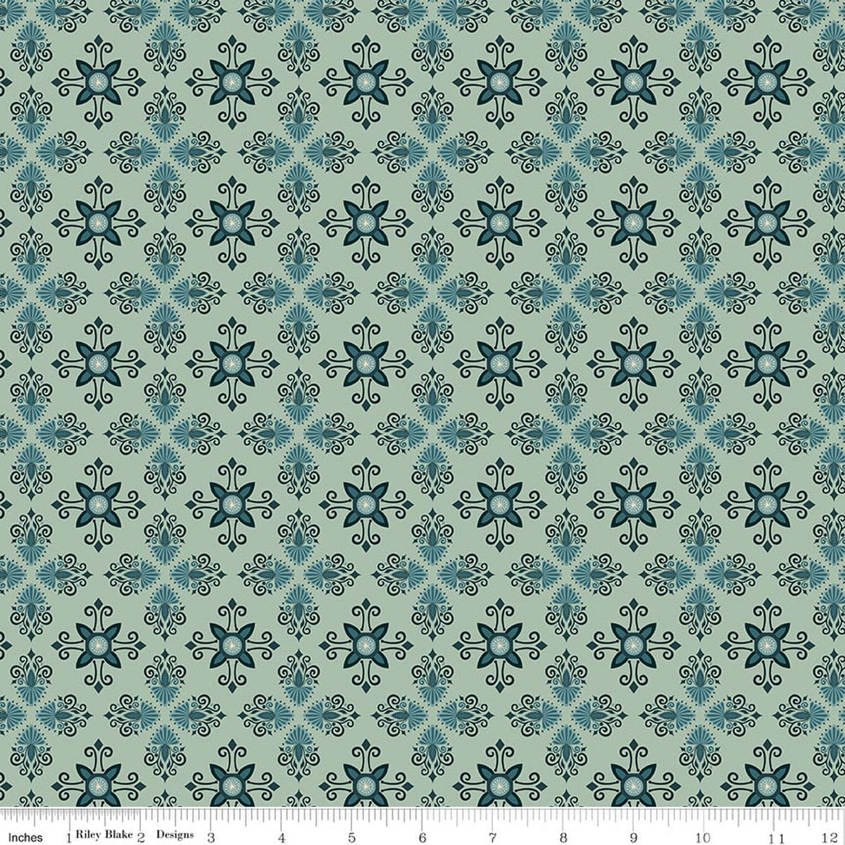 Where The Wild Flowers Are Damask Sage Cotton 43"/44" Fabric Per Yard