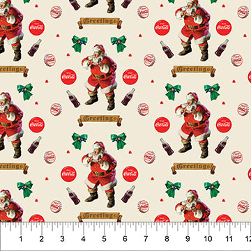 Coca-Cola Christmas Greetings 43"/44" Cotton Fabric Per Yard