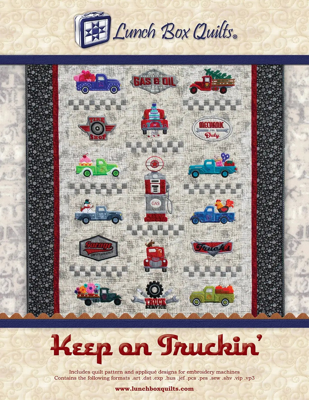 CD Keep On Truckin Applique Embroidery - Linda's Electric Quilters