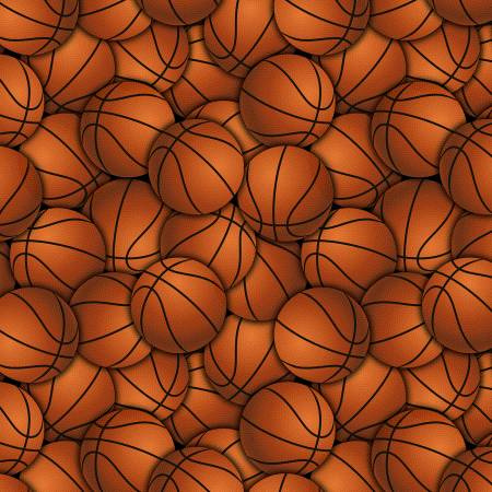 Timeless Treasures packed basketball quilting cotton fabric in Orange