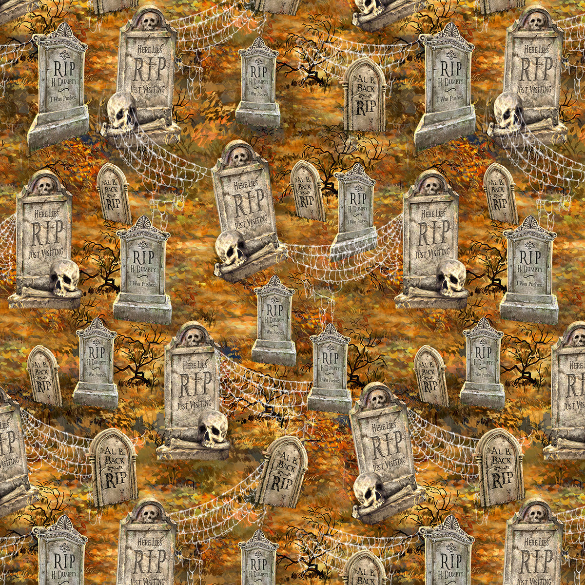Timeless Treasures Fabric Wicked Graveyard Stone Cotton 44"/45" Fabric Per Yard