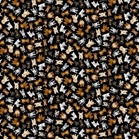 Timeless Treasures tossed small dogs quilting cotton fabric in Black
