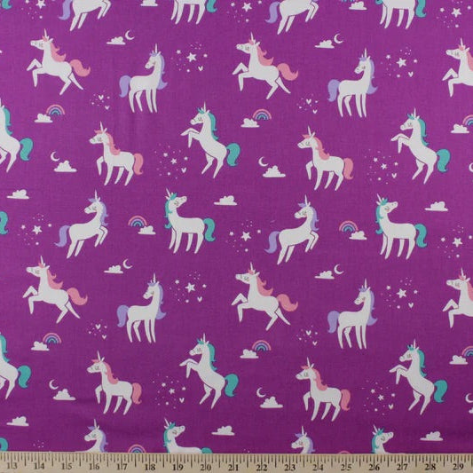 Emma & Mila Unicorns Cameo Iris Purple Cotton 44"/45" Fabric Per Yard