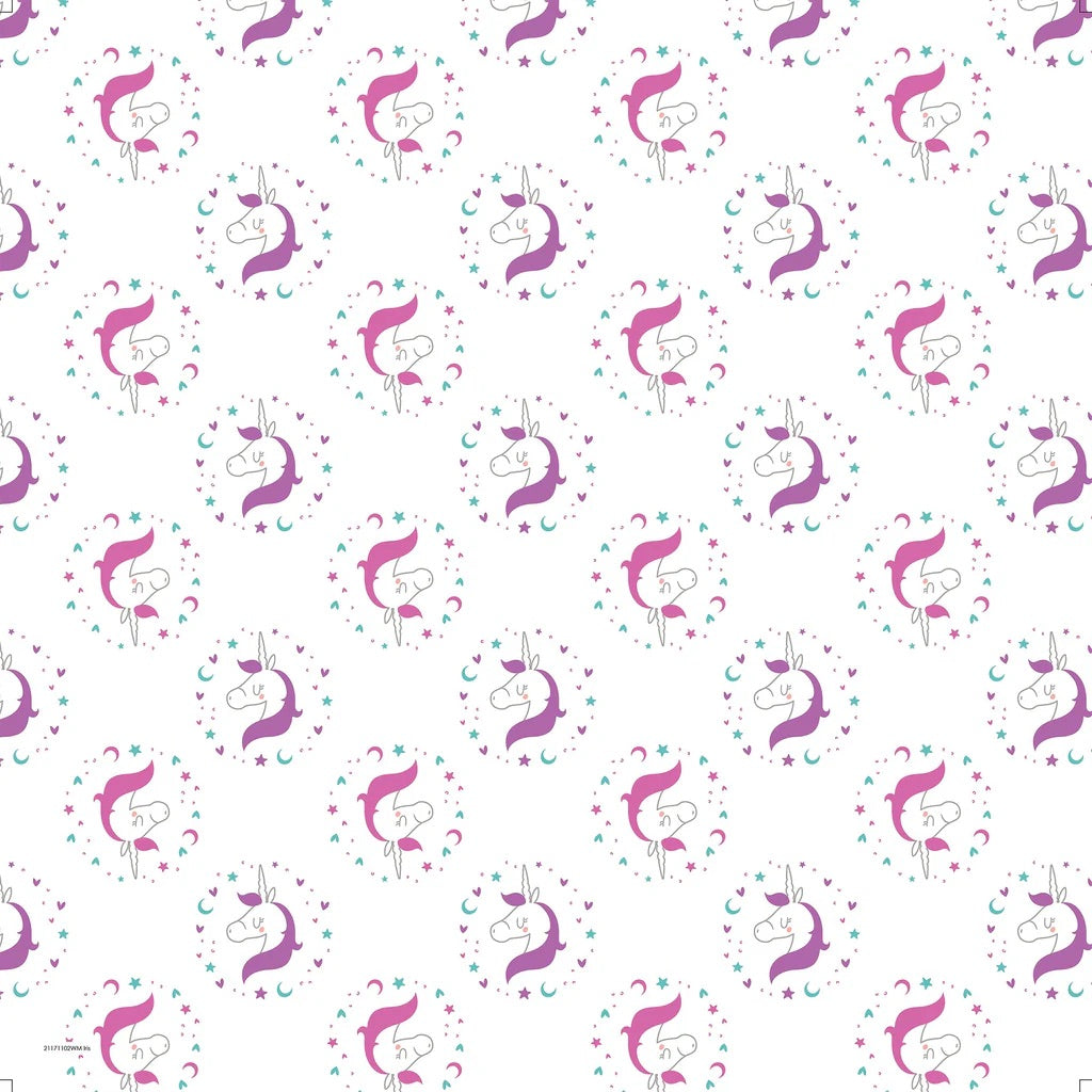 Emma & Mila Unicorns Cameo Iris White Cotton 44"/45" Fabric Per Yard