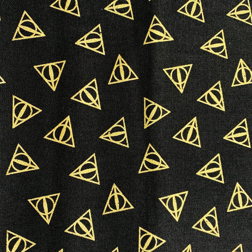 Harry Potter Metallic Gold Deathly Hallows Symbols Cotton 44"/45" Fabric Per Yard