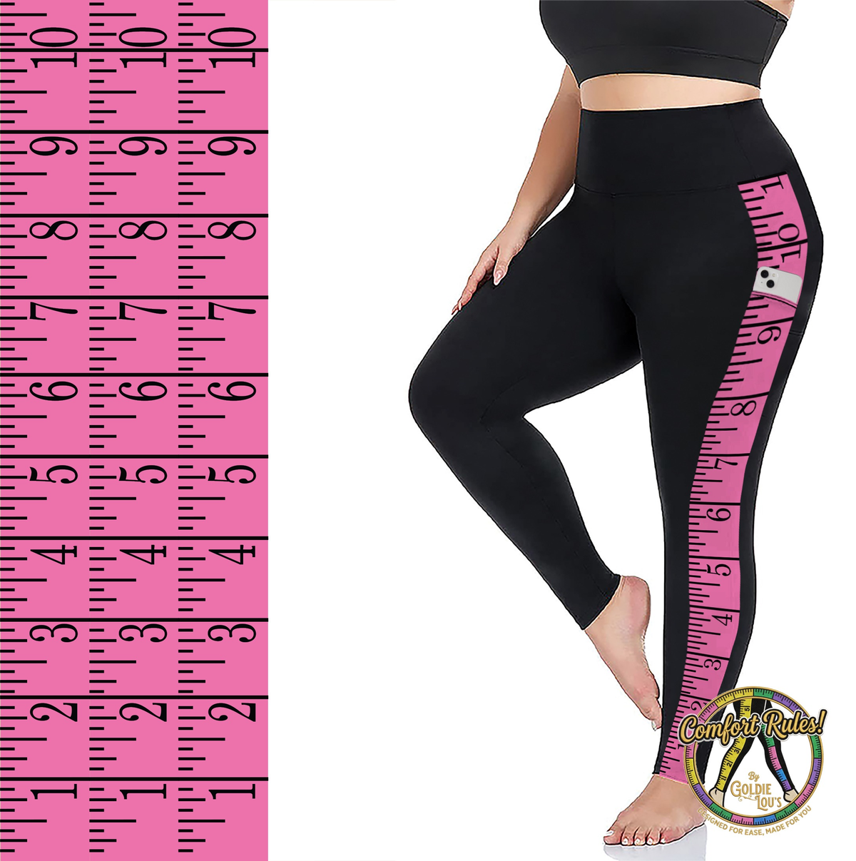 Pink Tape Measure Sewing Leggings