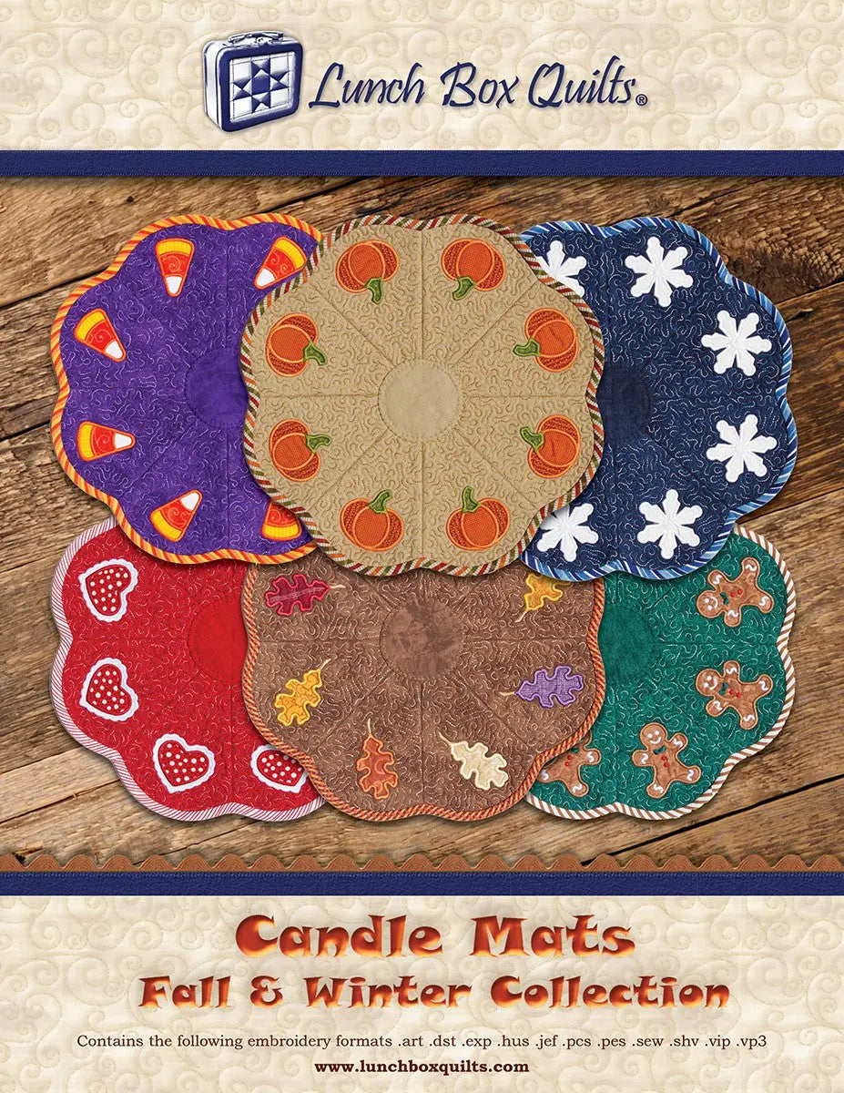 Candle Mats Fall and Winter Collection Applique Machine Embroidery Designs - Linda's Electric Quilters