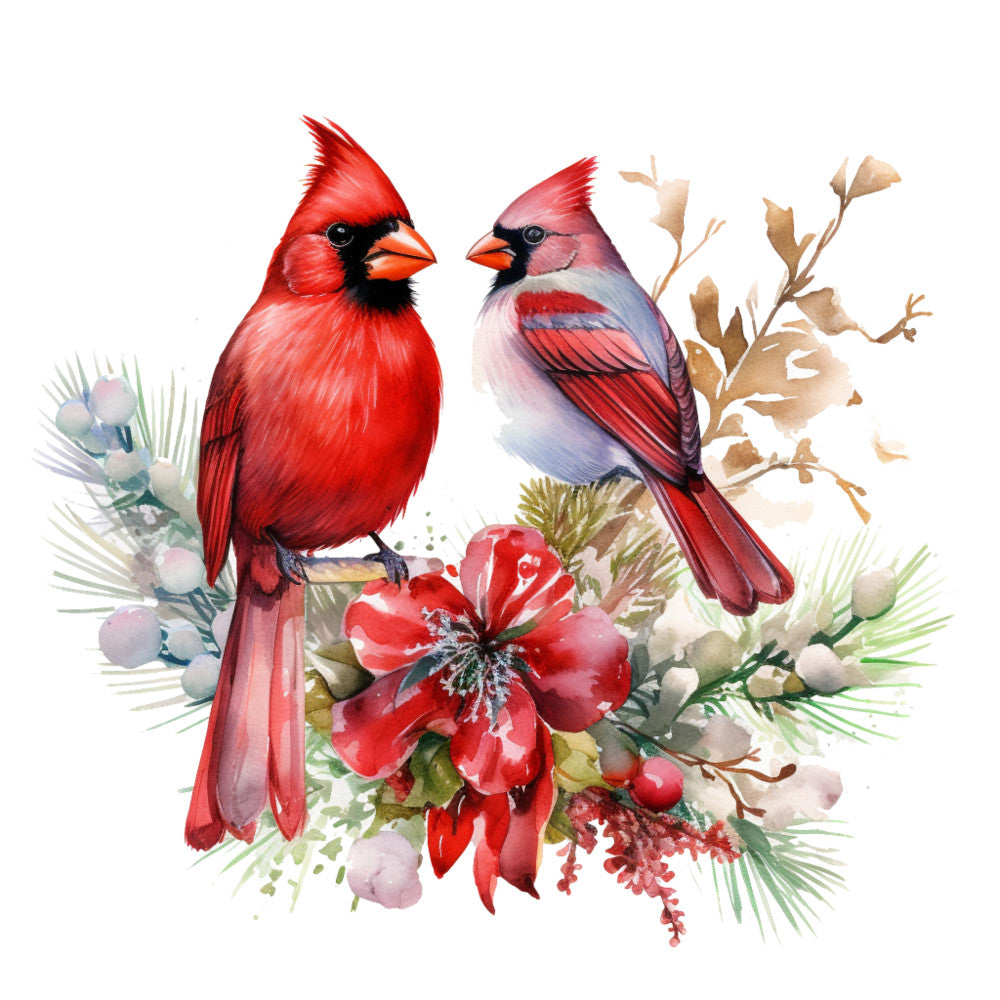 Cardinals on Flowers Fabric Panel 13 QuiltingFabricPanels