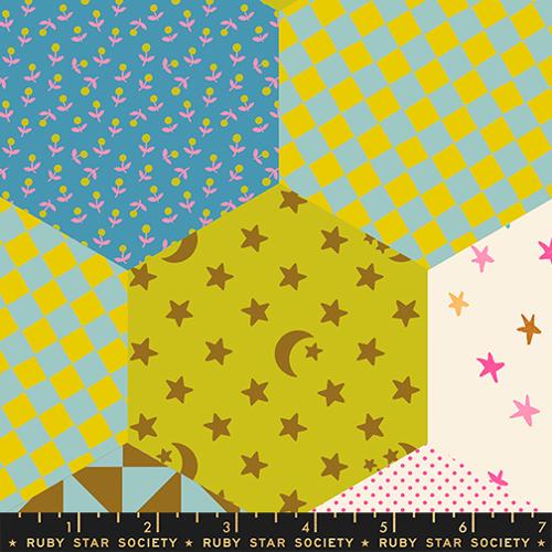 Catnap Posy Multi Hexagon Cotton Wideback Fabric Per Yard