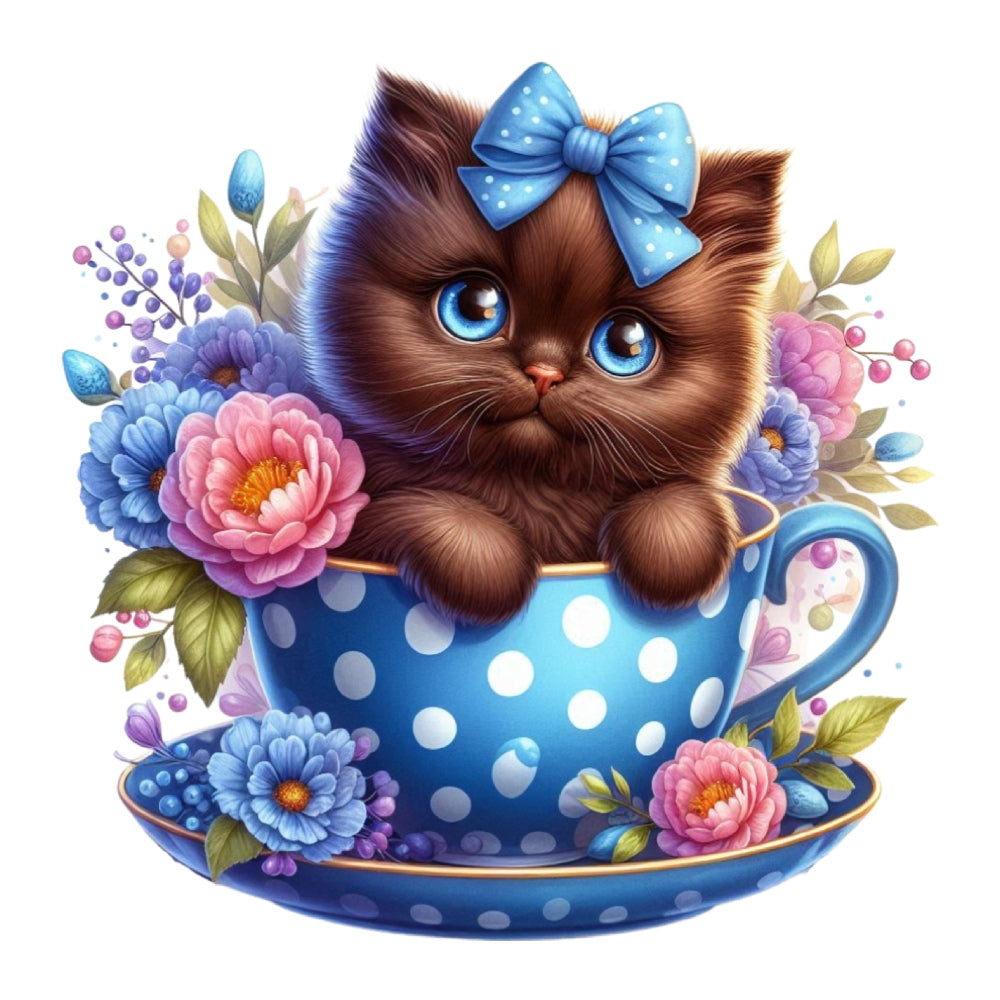 Cats in Tea Cups Fabric Panel 13 QuiltingFabricPanels