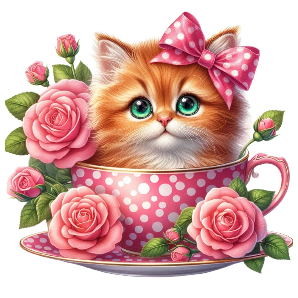 Cats in Tea Cups Fabric Panel 17 QuiltingFabricPanels