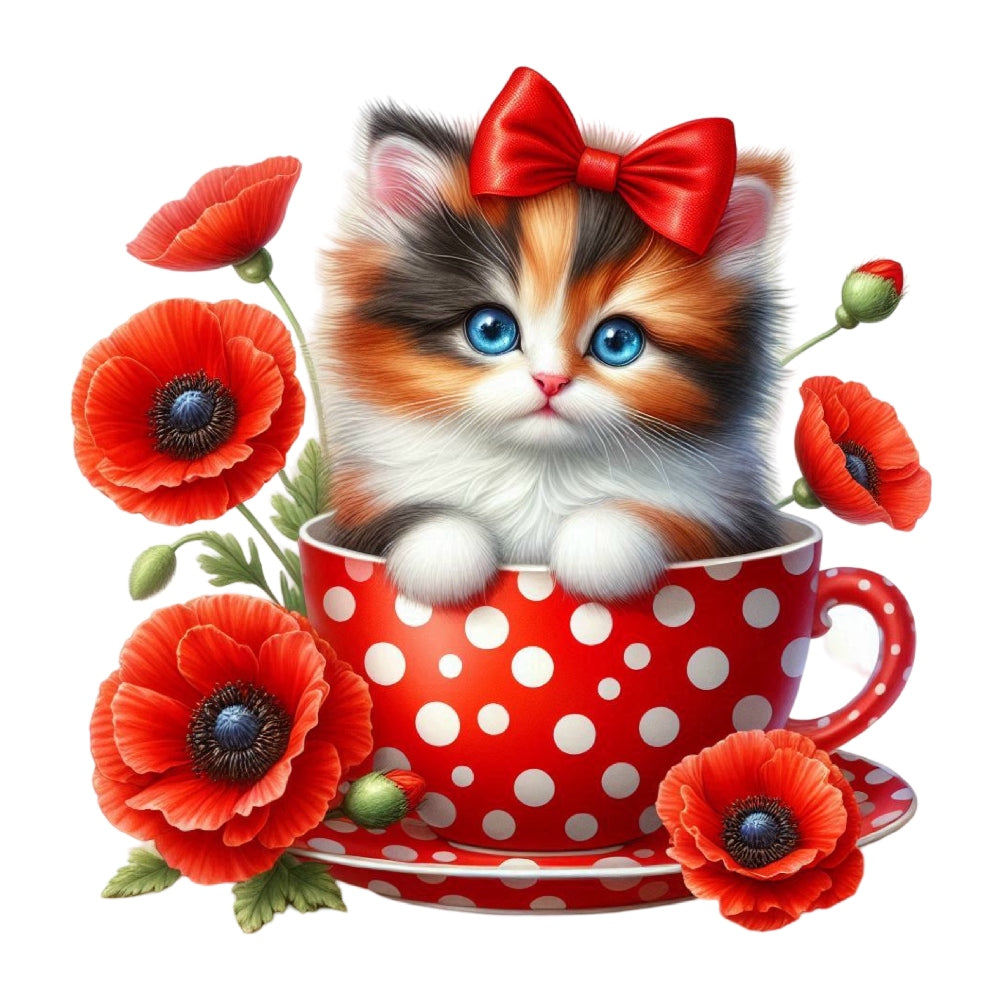 Cats in Tea Cups Fabric Panel 27 QuiltingFabricPanels