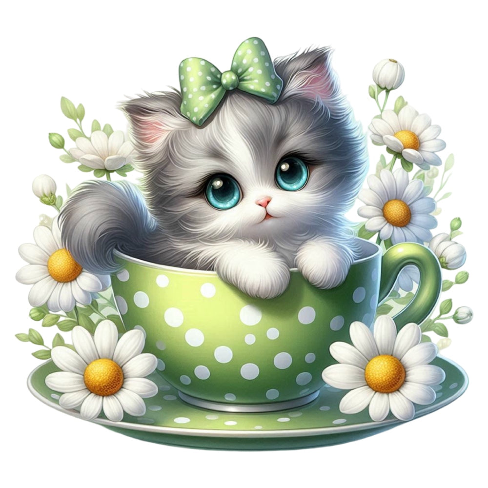 Cats in Tea Cups Fabric Panel 8 QuiltingFabricPanels