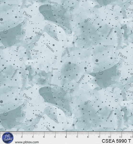 Celestial Seasons Grey Teal 44"/45" Fabric Per Yard