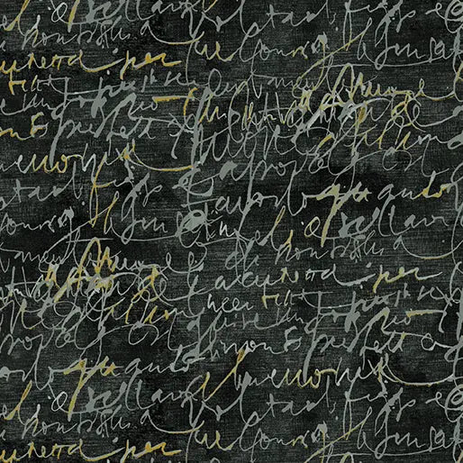 Charcoal Fluidity Script Small Cotton 44”/45" Fabric Per Yard Benartex Inc