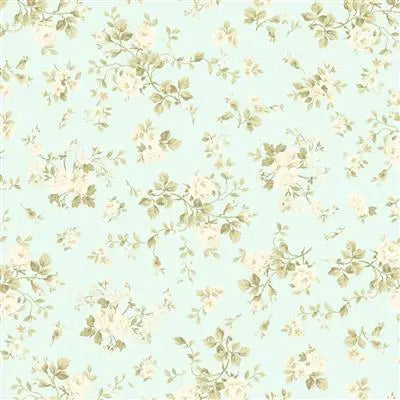 Charlotte - Rose Bunches - Light Turquoise 44" / 45" Fabric Per Yard The Fabric Company