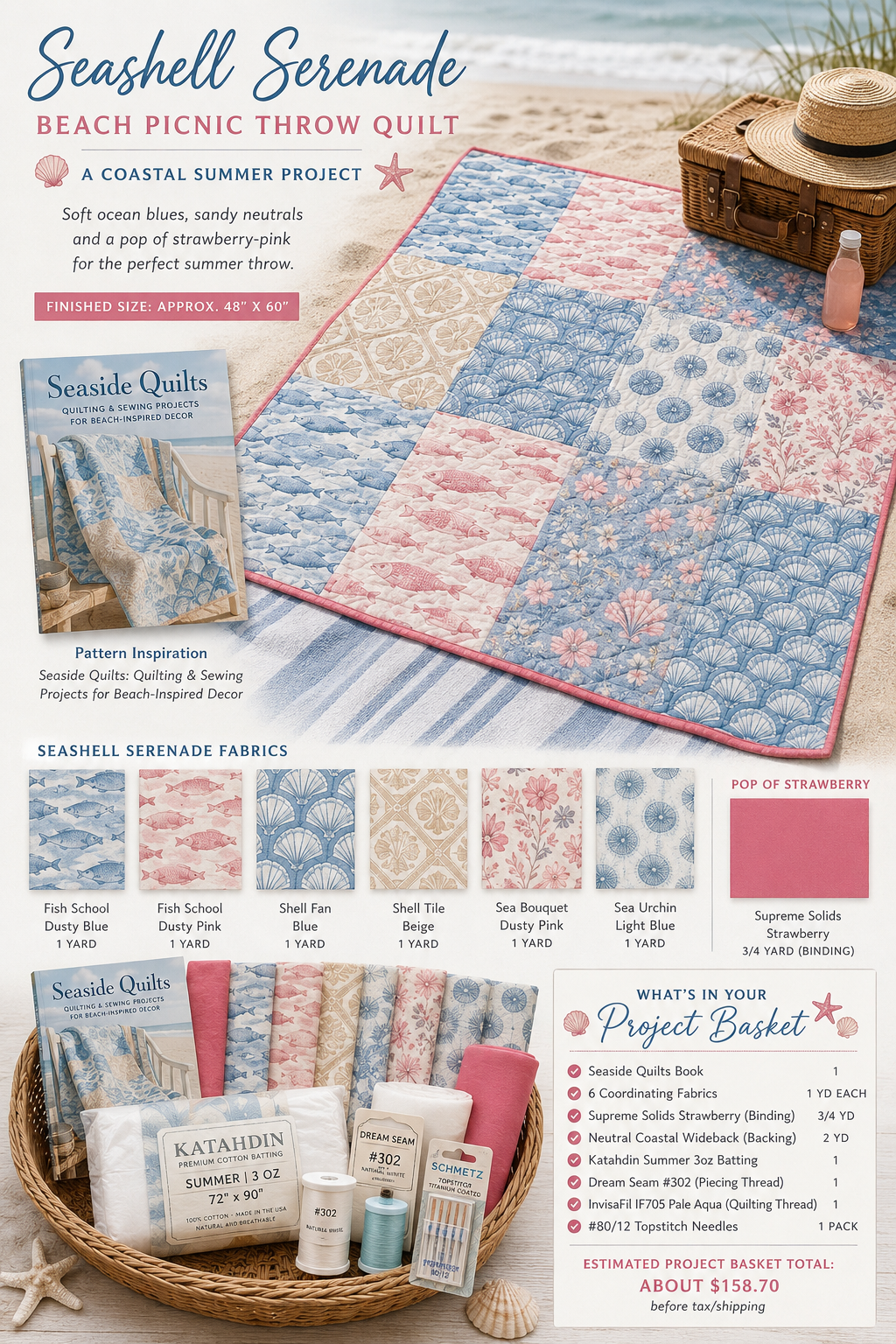 Seashell Serenade Beach Picnic Throw Quilt Bundle - by Corey Pearson
