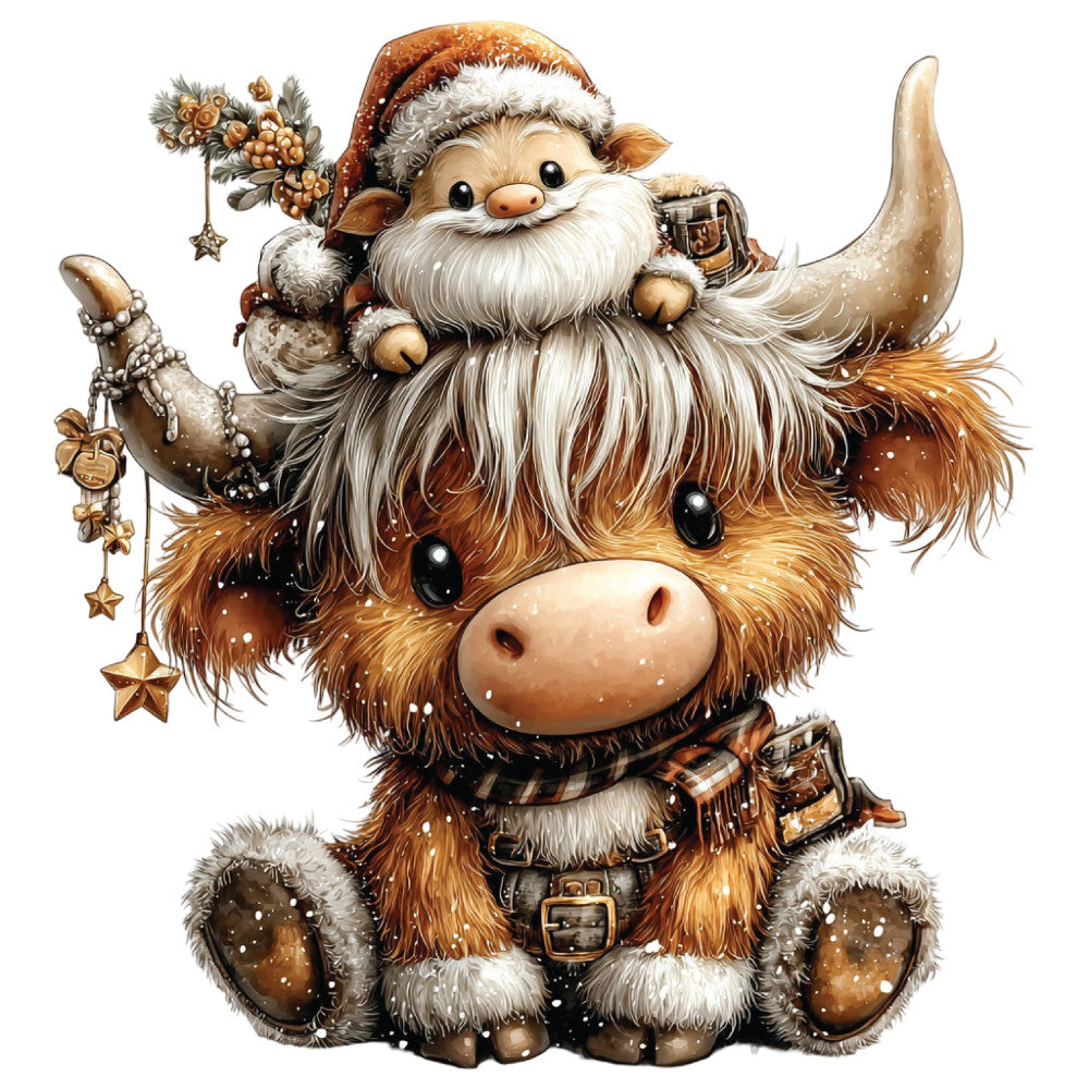 Christmas Highland Cow Fabric Panel 19 QuiltingFabricPanels