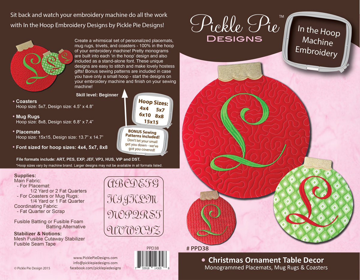 Christmas Ornament Table Decor In the Hoop Embroidery Design Collection