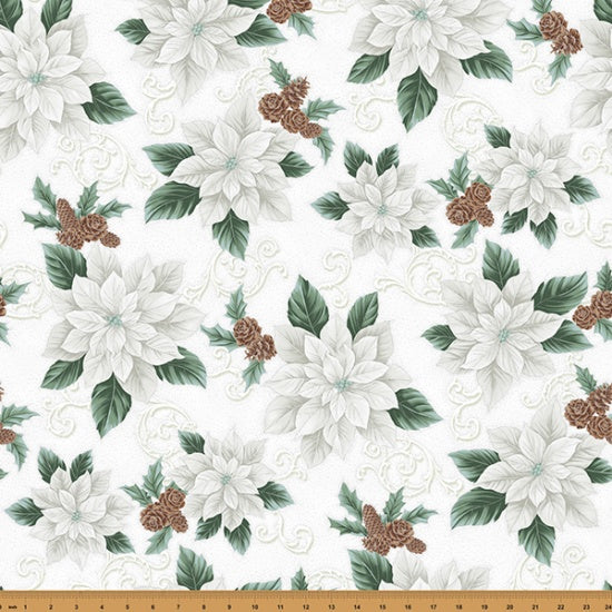 Christmas Splendor White Silver Cotton 43"/44" Fabric Per Yard