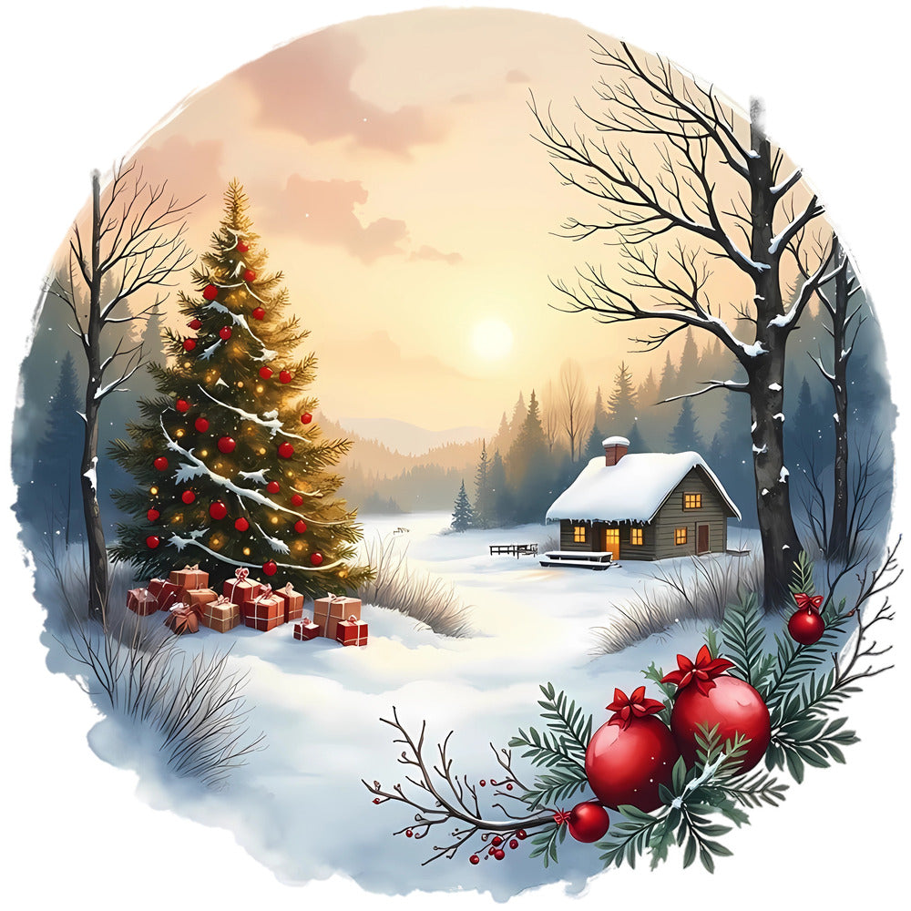 Christmas Winter Scene 2 Fabric Panel
