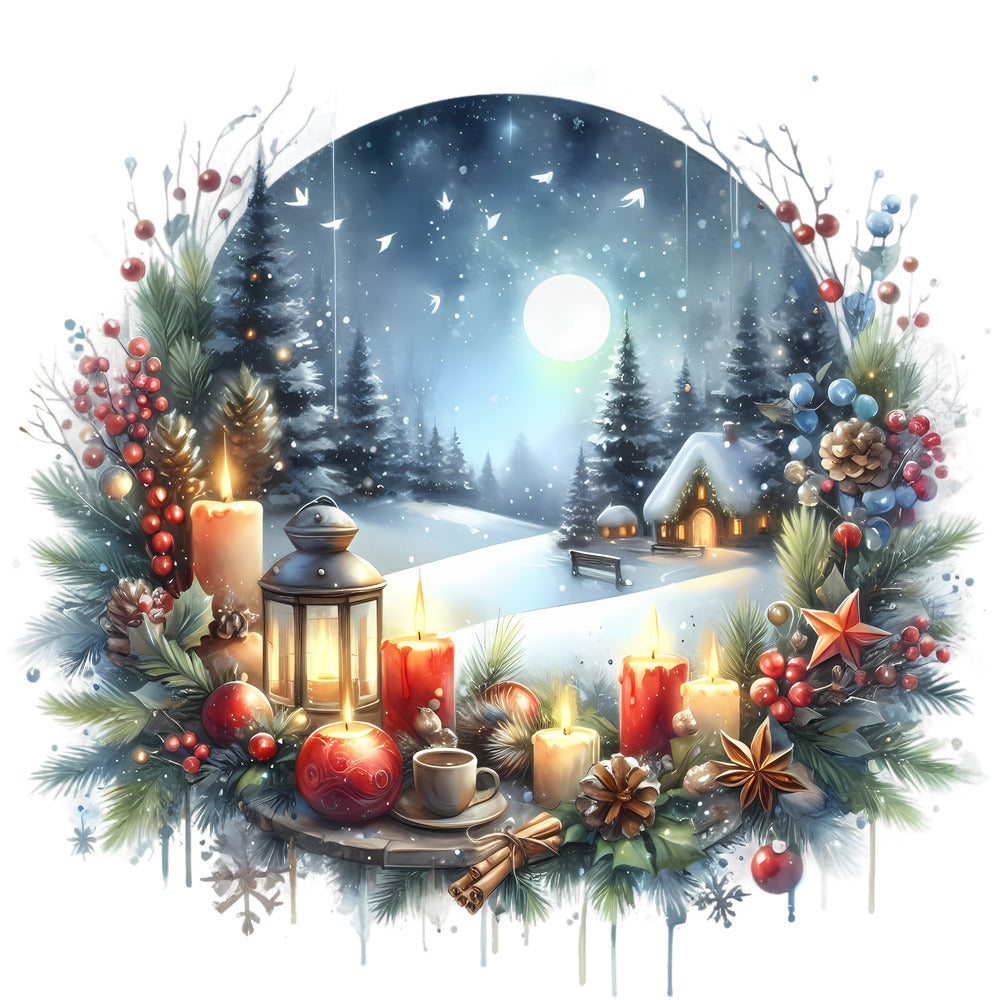 Christmas Winter Scene 29 Fabric Panel