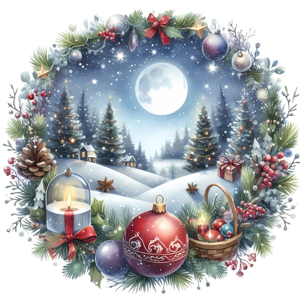 Christmas Winter Scene 7 Fabric Panel