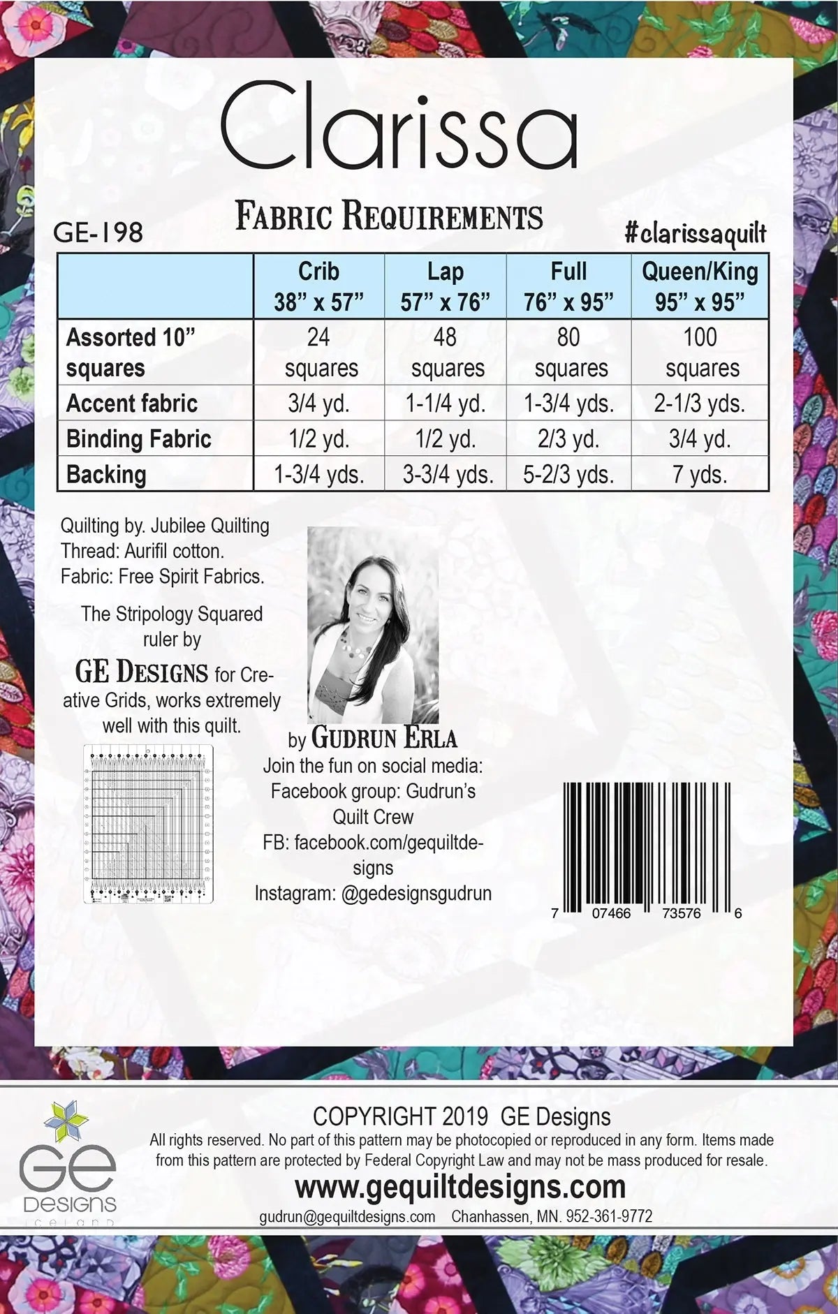 Clarissa - 10" Square Pattern 198 GE Designs