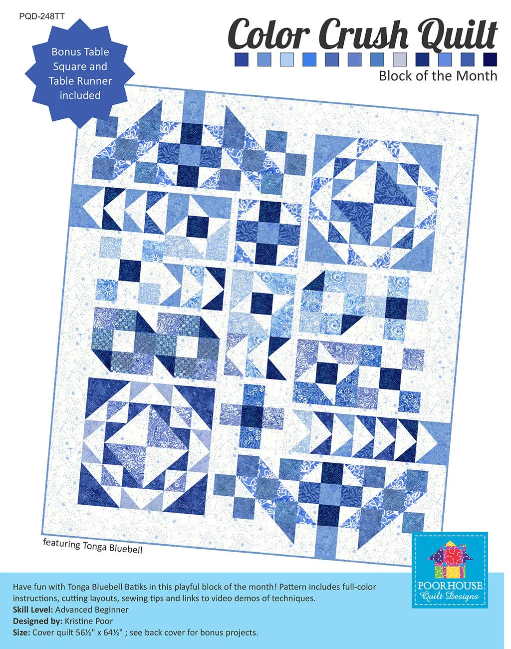 Color Crush Block of the Month for Tonga Bluebell - Linda's Electric Quilters